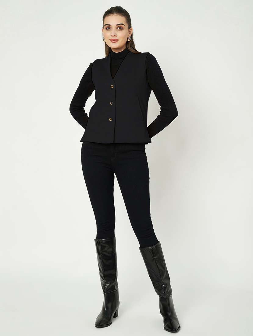 women solid sleeveless waist coat - 21740899 -  Standard Image - 4