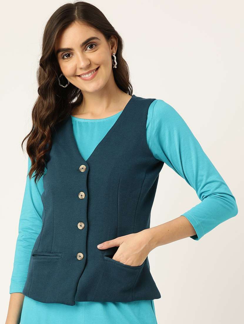 women solid sleeveless waist coat