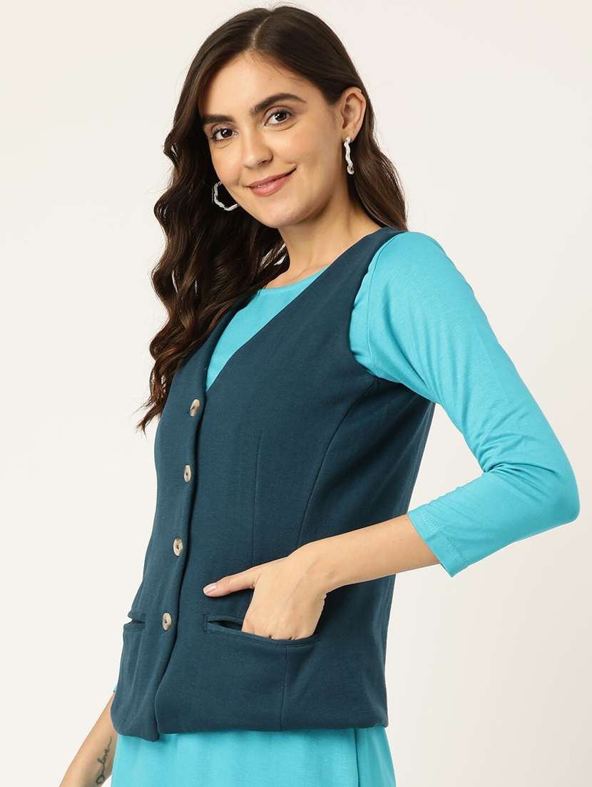 women solid sleeveless waist coat - 21740901 -  Standard Image - 1
