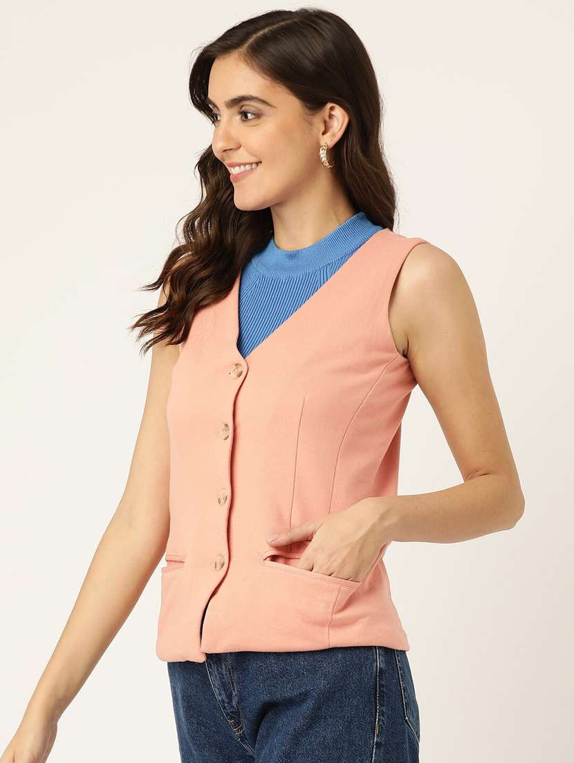 women solid sleeveless waist coat - 21740902 - Standard Image - 1