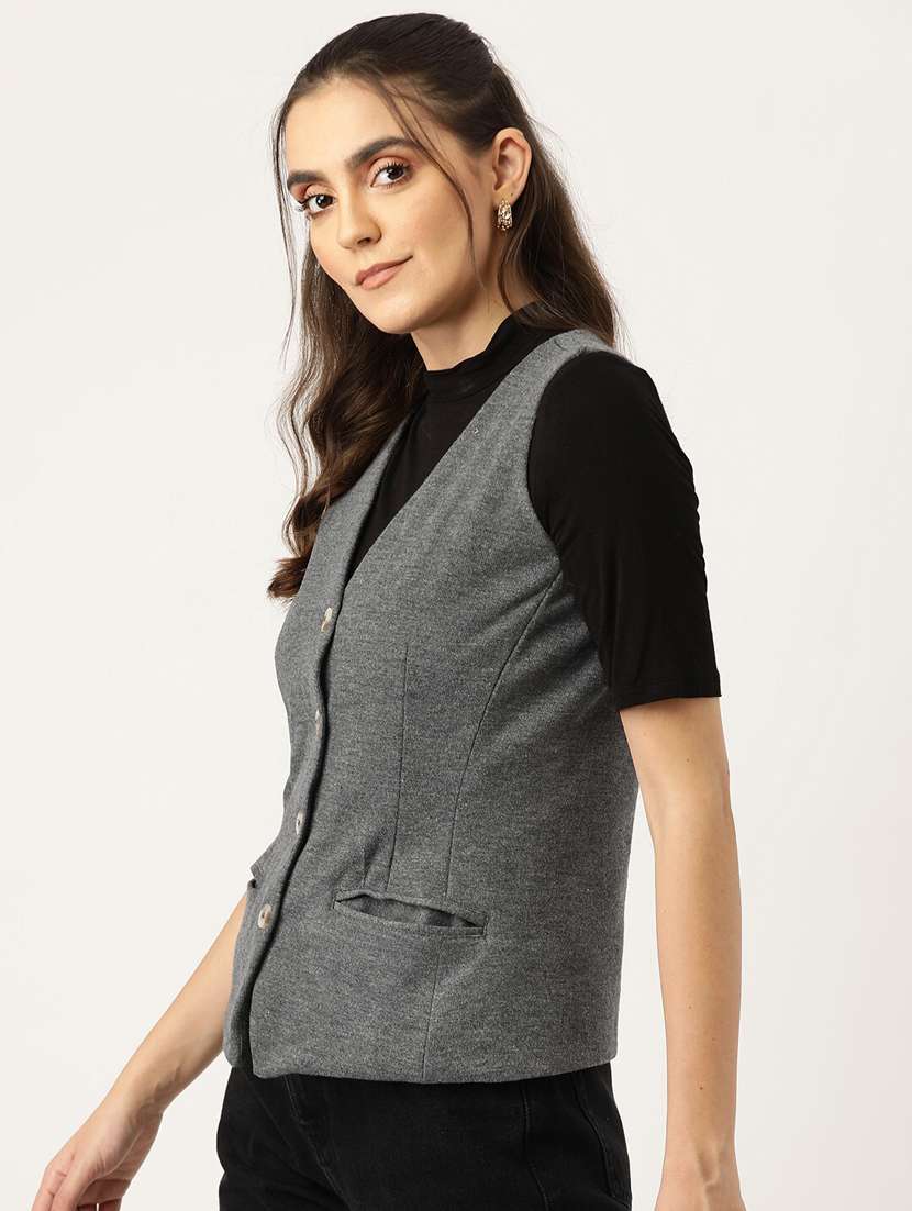 women solid sleeveless waist coat - 21740908 -  Standard Image - 1