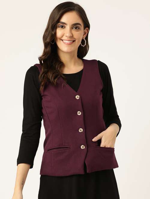 women solid sleeveless waist coat - 21740909 -  Standard Image - 0