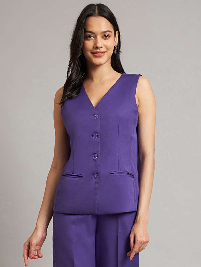 women solid sleeveless waist coat