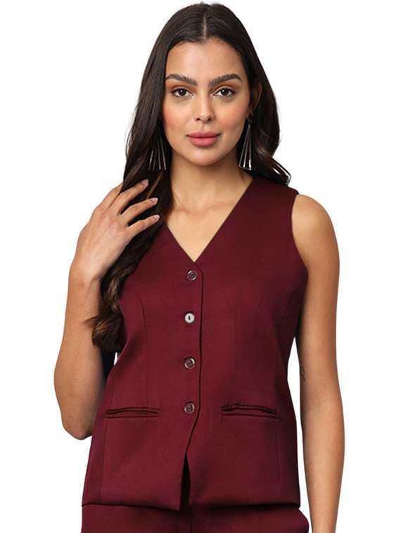 burgundy polyester waist  coat - 21740916 -  Standard Image - 1