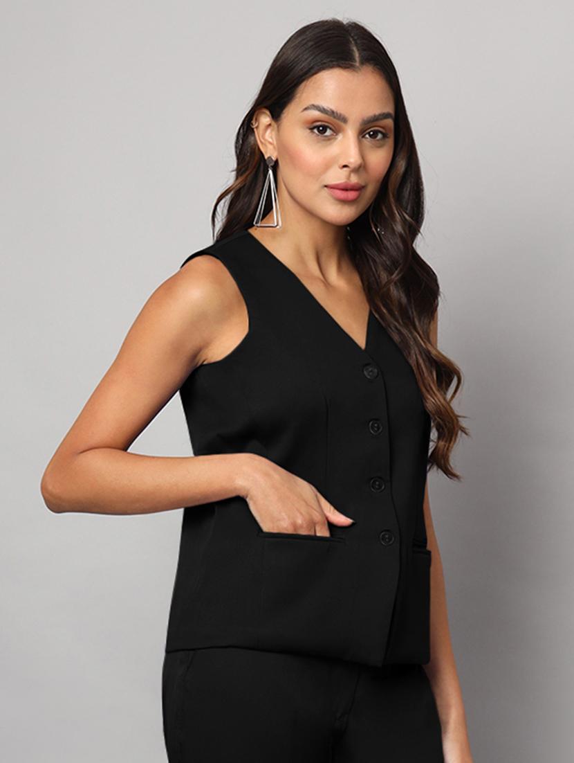 black polyester waist coat - 21740918 - Standard Image - 1