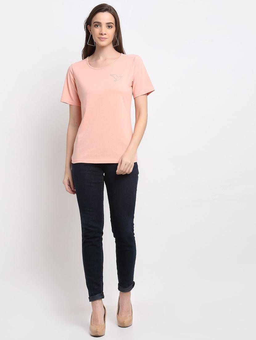 women solid short sleeves regular t-shirt - 21740919 - Standard Image - 4