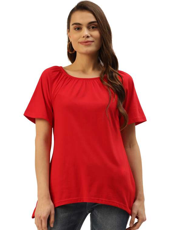 women solid short sleeves regular t-shirt