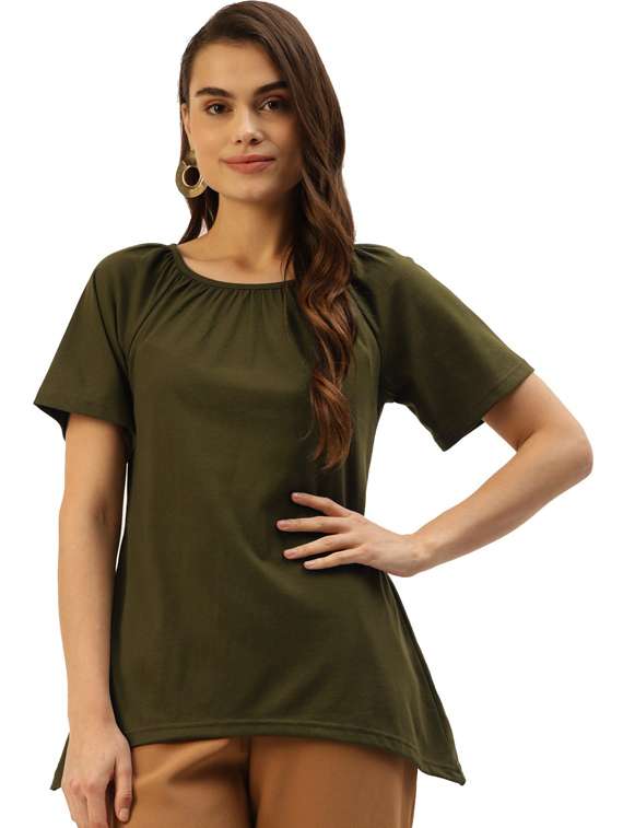 women solid short sleeves regular t-shirt