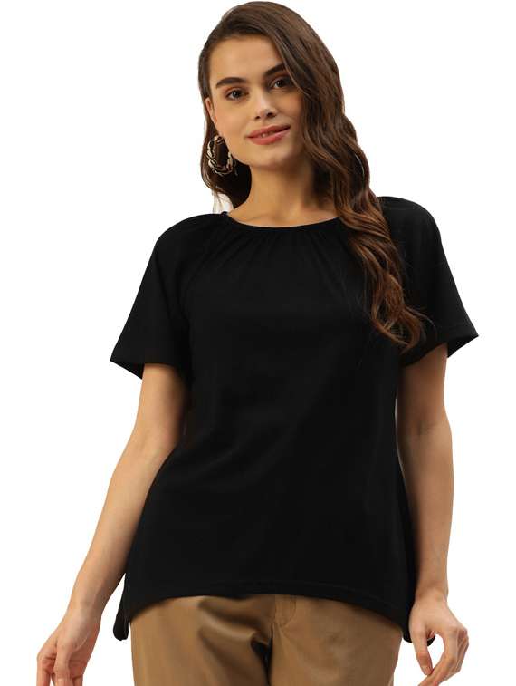 women solid short sleeves regular t-shirt