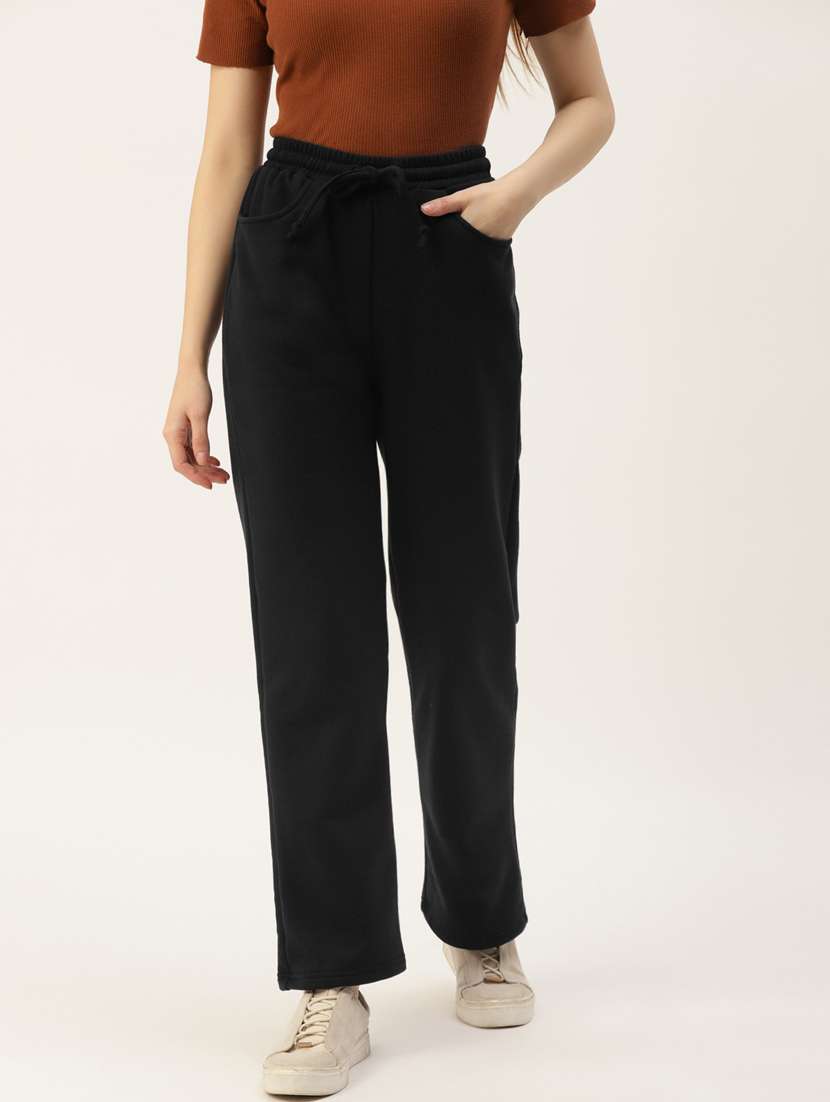 women solid mid rise straight fit trouser