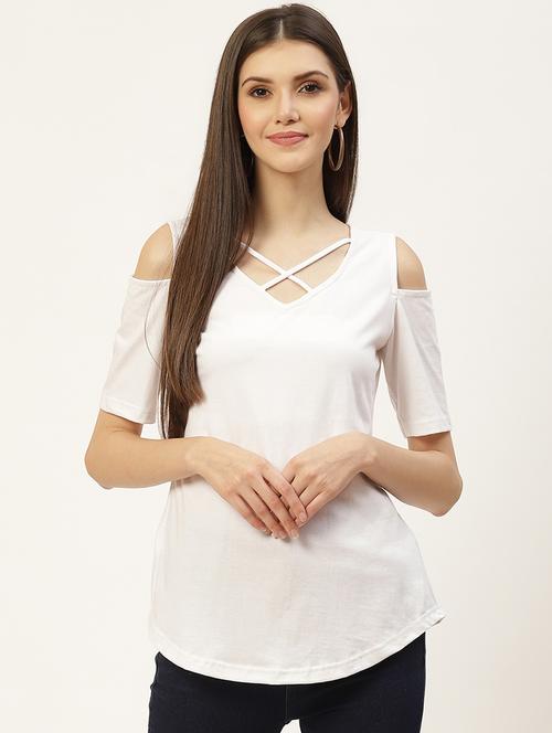 women solid cold shoulder top - 21741021 -  Standard Image - 0