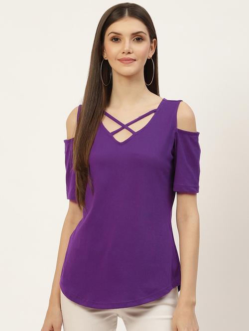 women solid cold shoulder top - 21741022 - Standard Image - 0