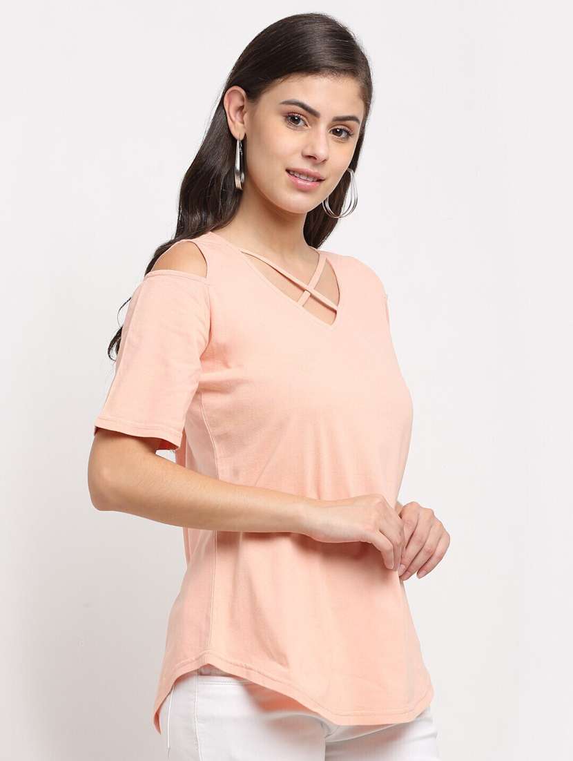 women solid cold shoulder top - 21741023 -  Standard Image - 1