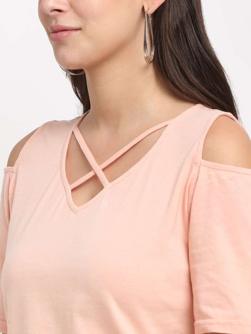 women solid cold shoulder top - 21741023 -  Standard Image - 4