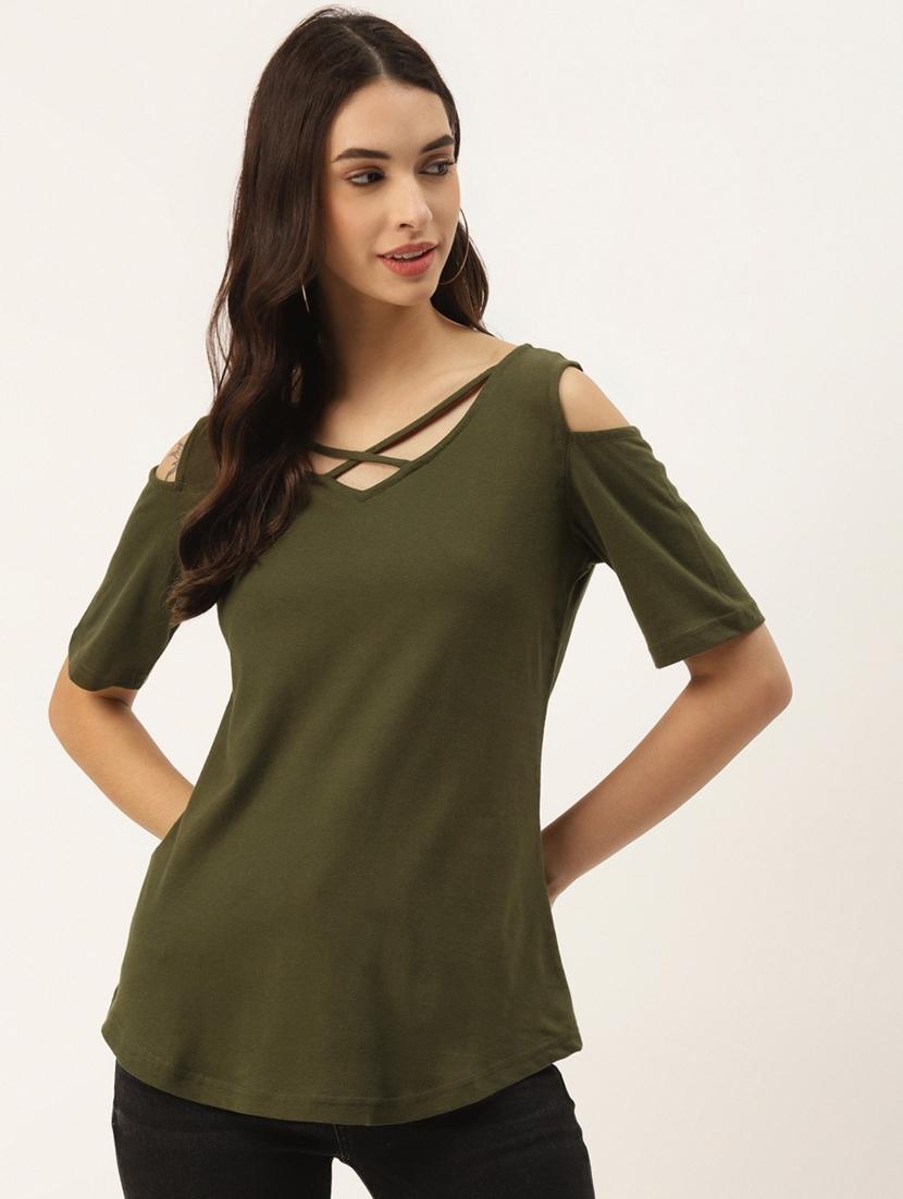 women solid cold shoulder top - 21741024 - Zoom Image - 0