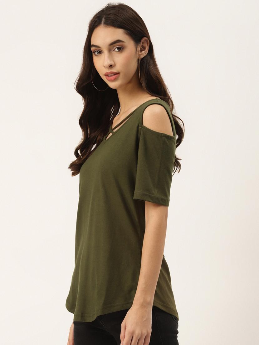 women solid cold shoulder top - 21741024 - Standard Image - 1