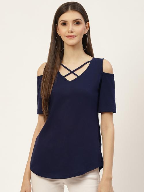 women solid cold shoulder top - 21741025 - Standard Image - 0