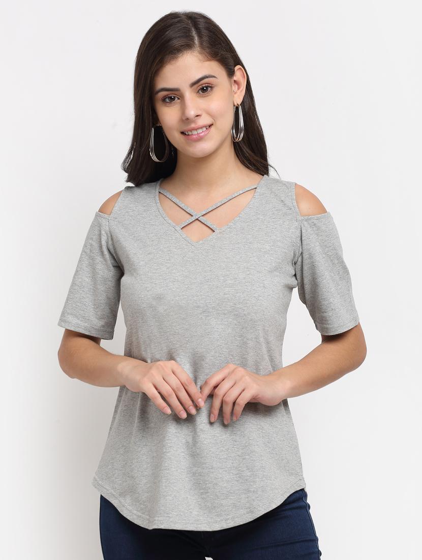 women solid cold shoulder top - 21741026 -  Zoom Image - 0