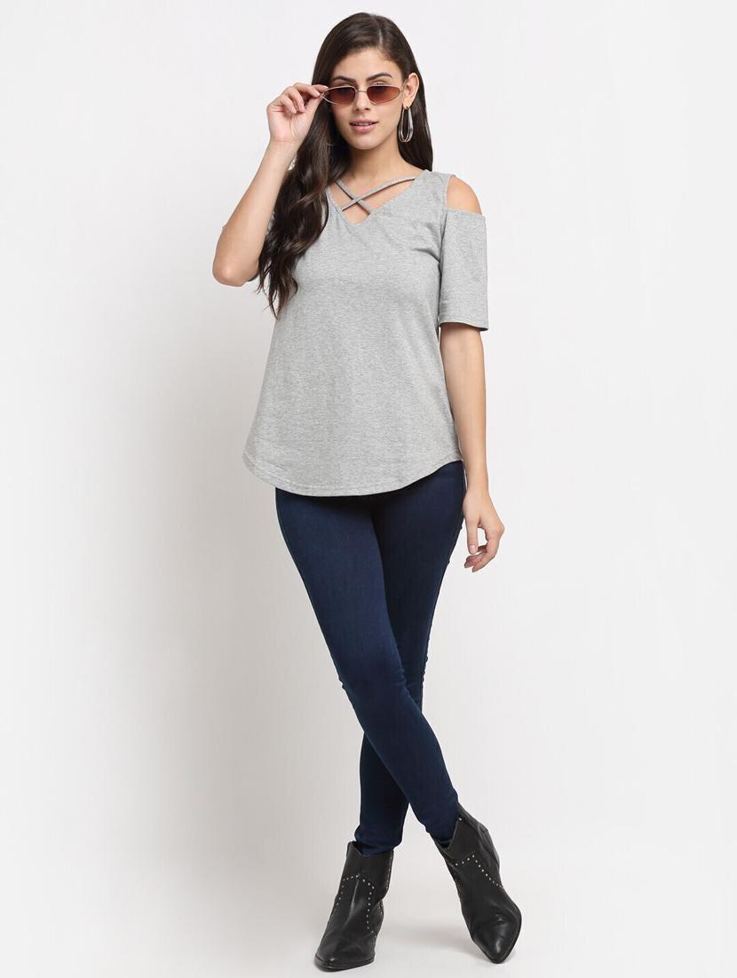 women solid cold shoulder top - 21741026 - Standard Image - 4