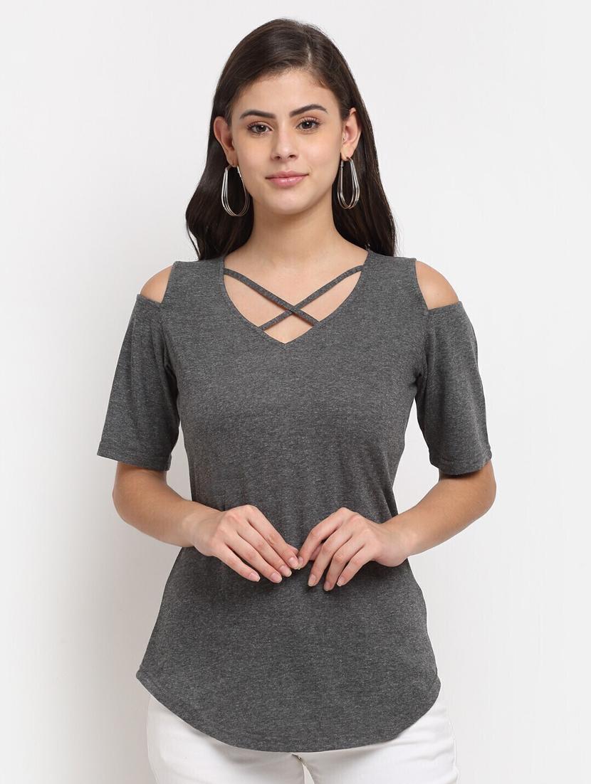 women solid cold shoulder top - 21741027 - Zoom Image - 0