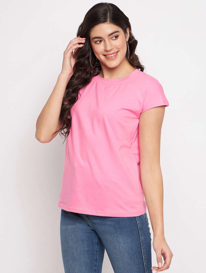 women solid short sleeve top - 21741029 - Standard Image - 1