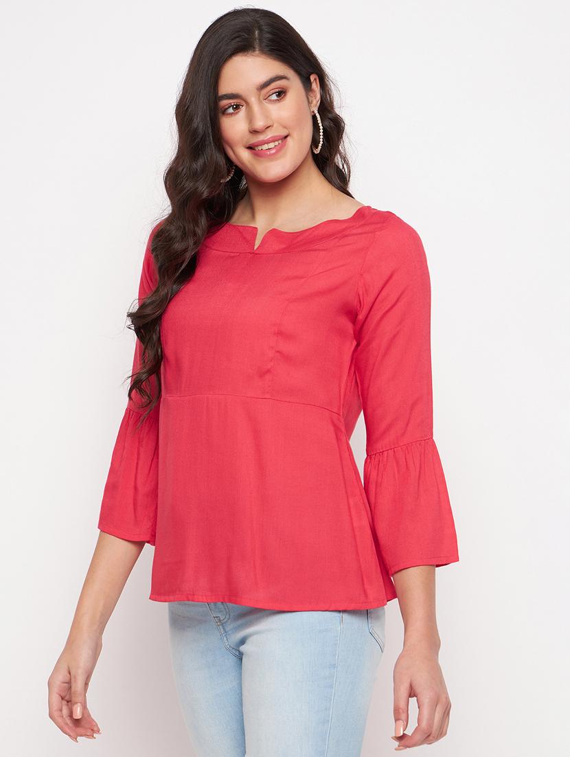 red cotton blend regular top - 21741043 - Standard Image - 1