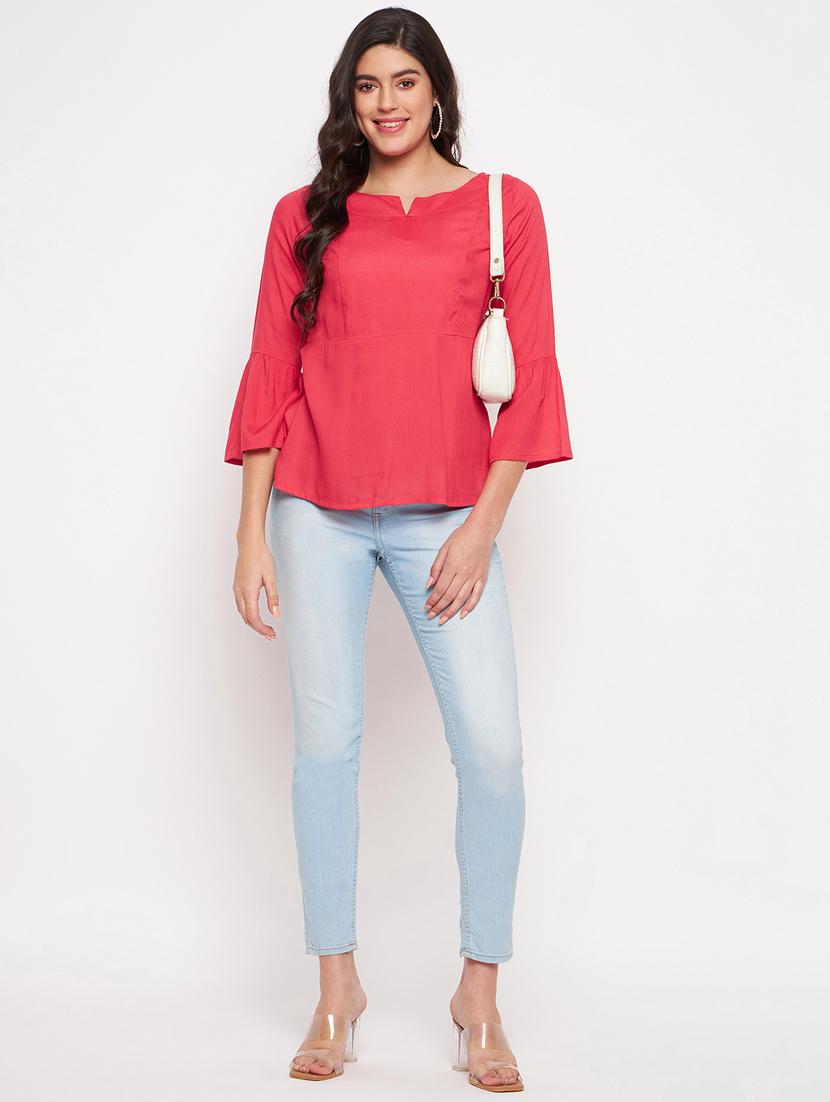 red cotton blend regular top - 21741043 - Standard Image - 4