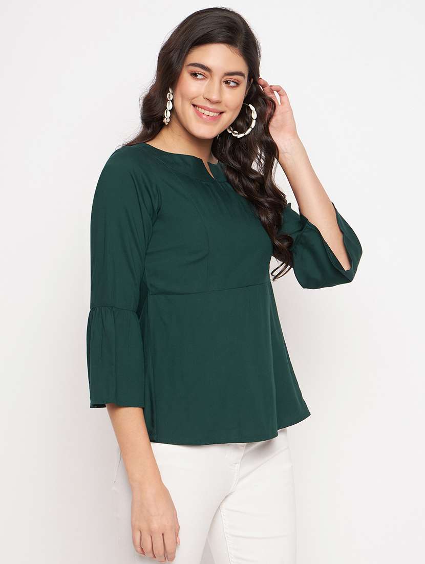 green cotton blend regular top - 21741047 -  Standard Image - 1