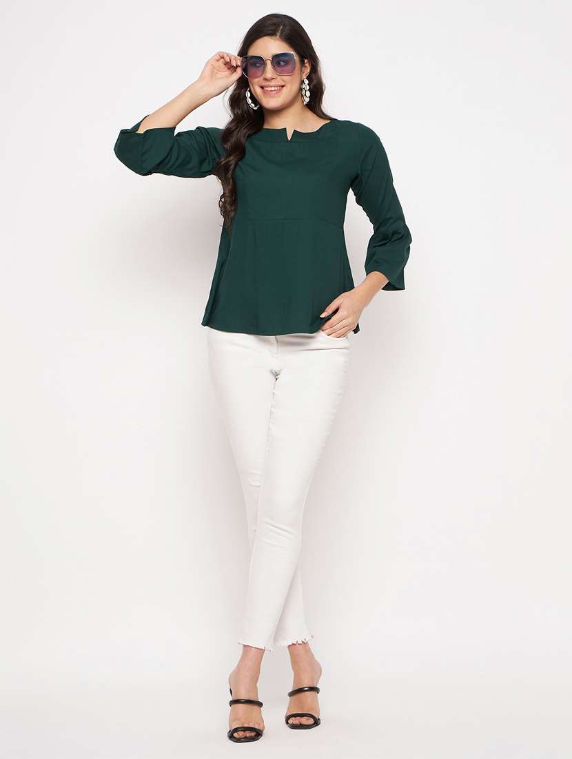 green cotton blend regular top - 21741047 -  Standard Image - 4