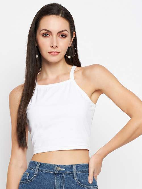 white cotton blend crop top - 21741059 -  Standard Image - 0