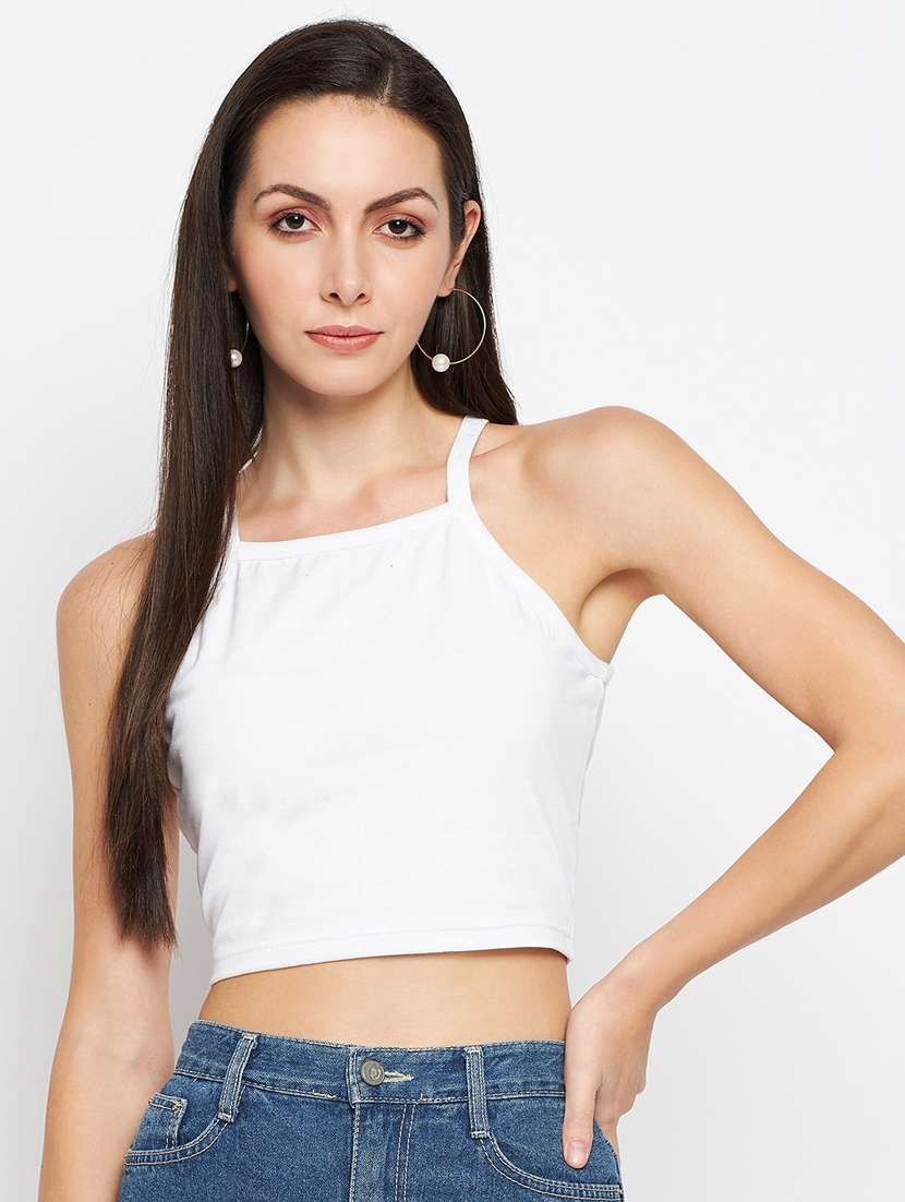 white cotton blend crop top - 21741059 -  Zoom Image - 0