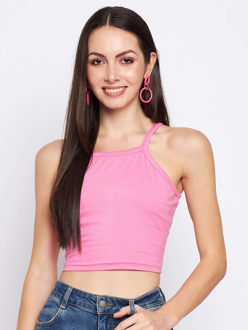 pink cotton blend crop top - 21741060 - Zoom Image - 0