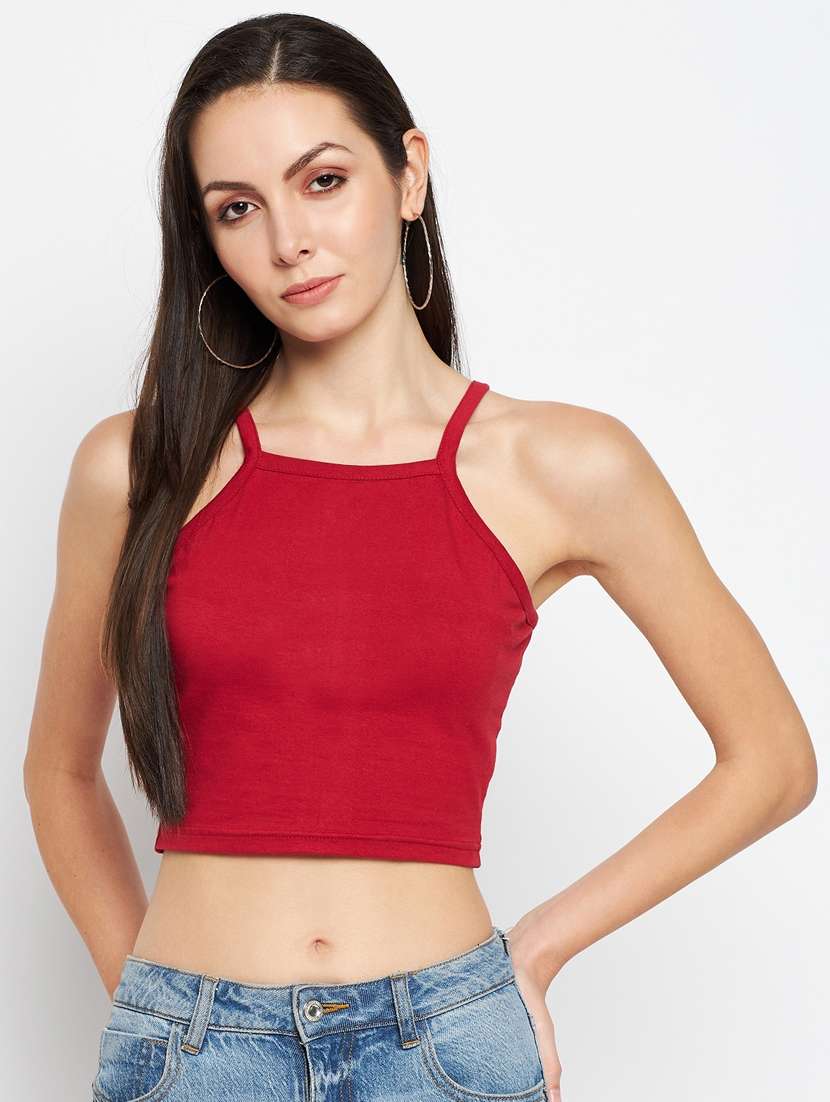 maroon cotton blend crop top