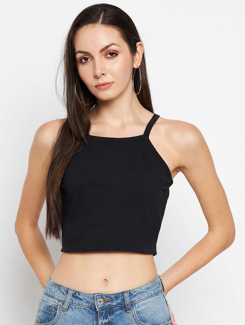 black cotton blend crop top