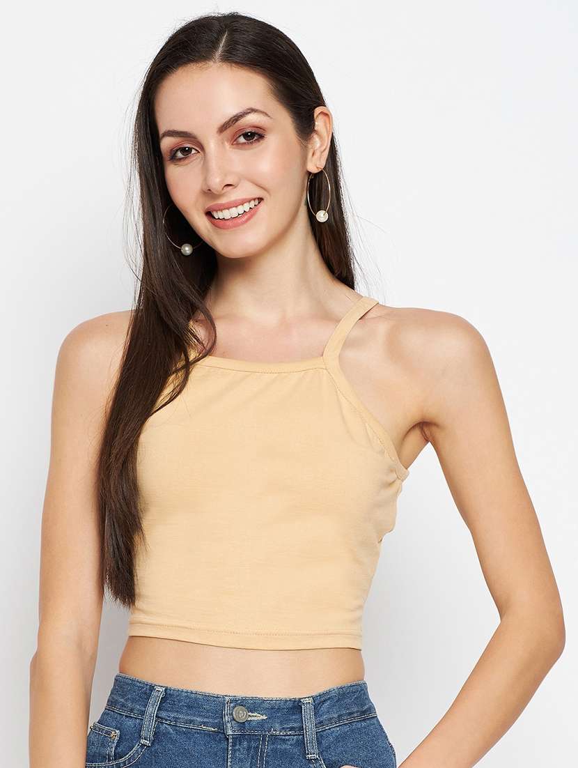 beige cotton blend crop top - 21741064 - Zoom Image - 0