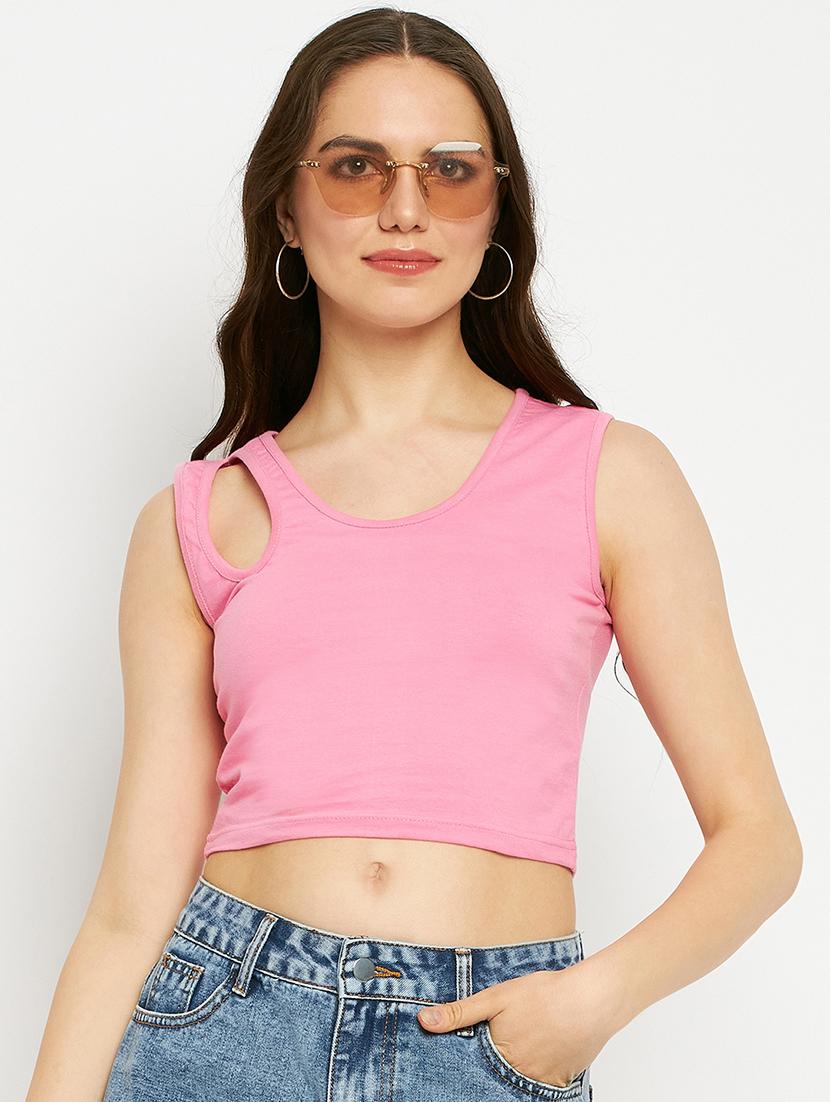 women pink sleeveless crop top - 21741069 - Zoom Image - 0
