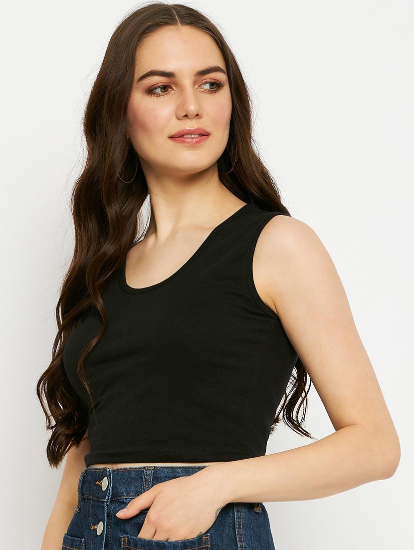 women solid sleeveless crop top - 21741072 -  Standard Image - 1