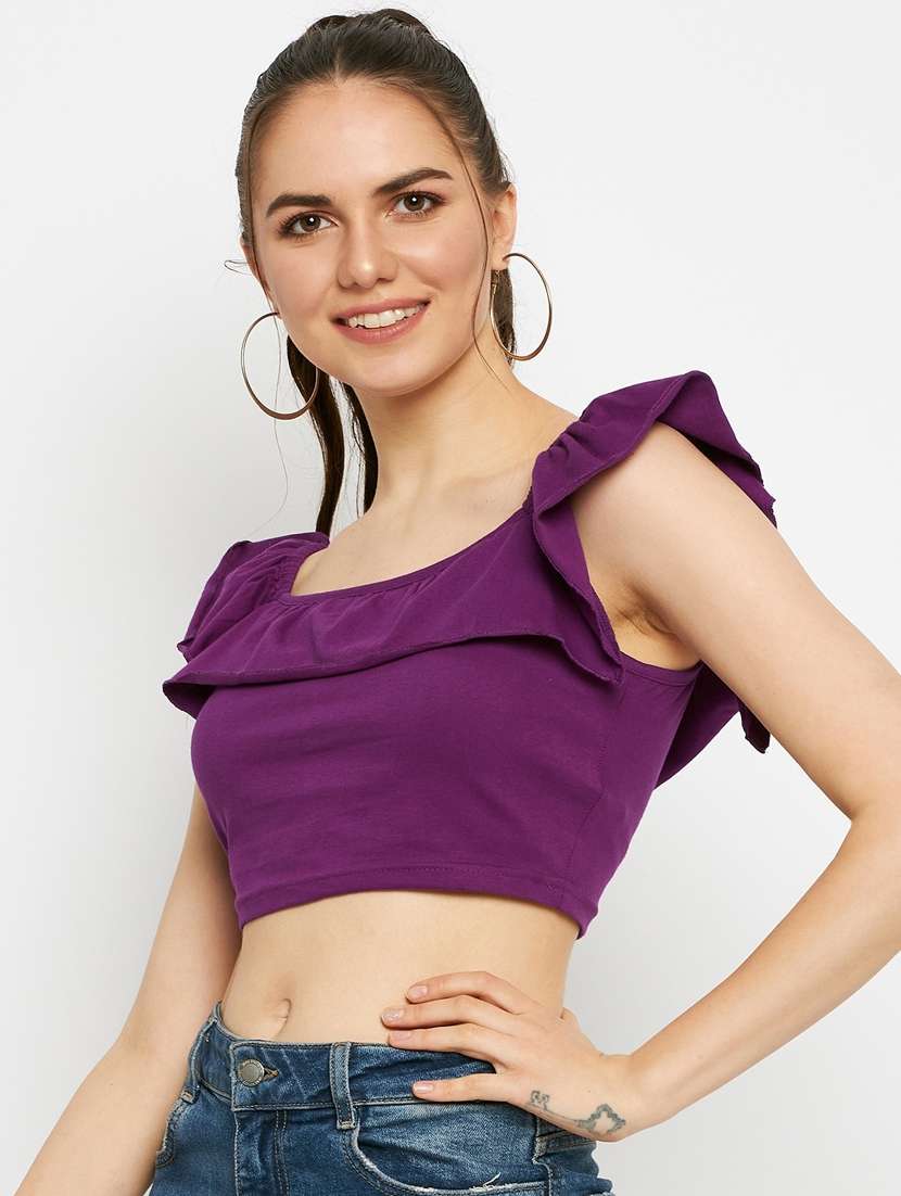 women solid sleeveless crop top - 21741076 -  Standard Image - 1