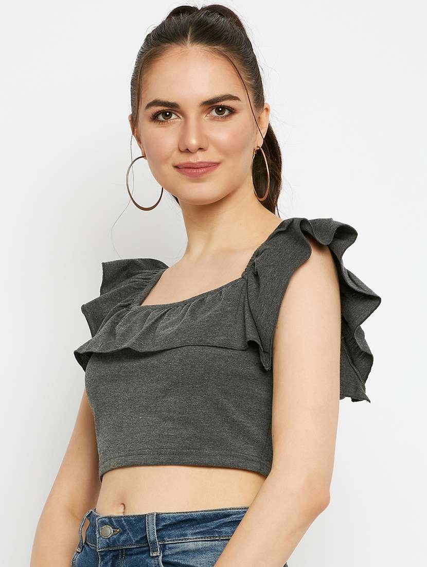 women solid sleeveless crop top - 21741080 -  Standard Image - 1
