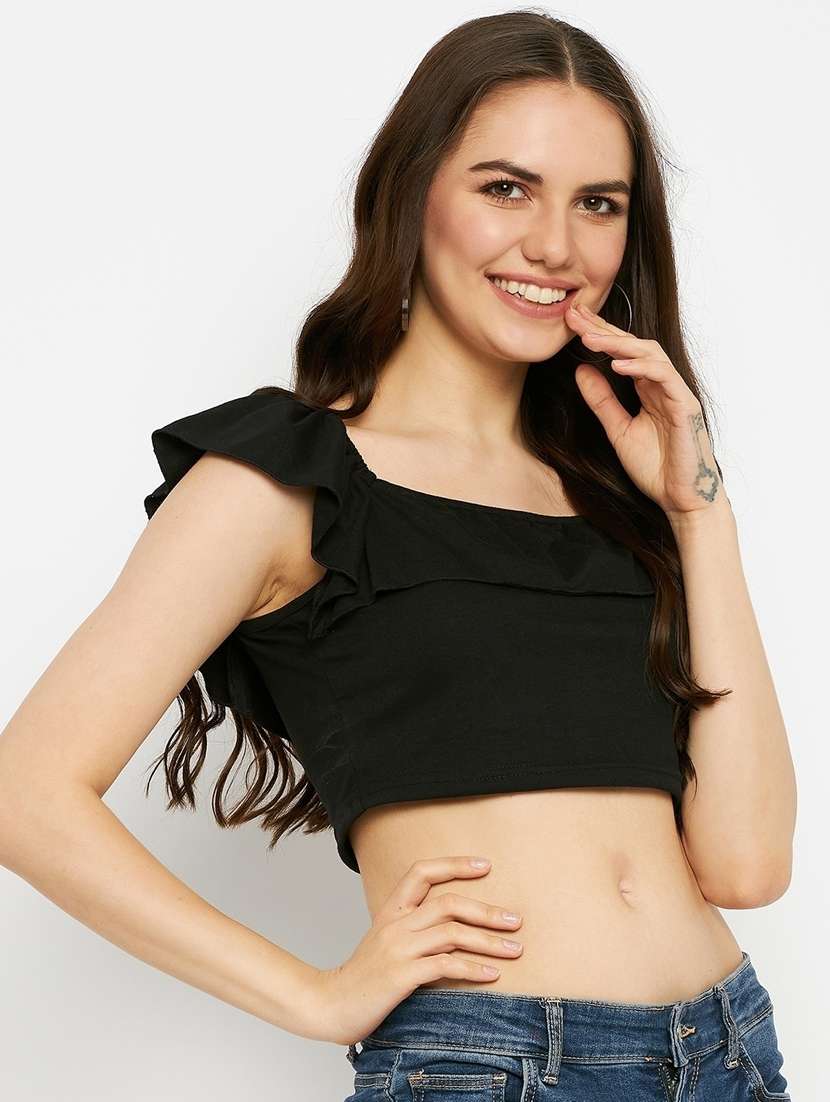 women solid sleeveless crop top - 21741081 -  Standard Image - 1