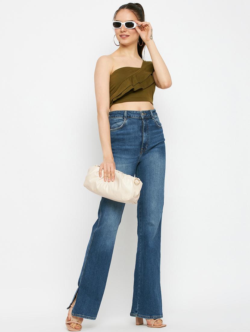women solid single shoulder crop top - 21741098 - Standard Image - 4