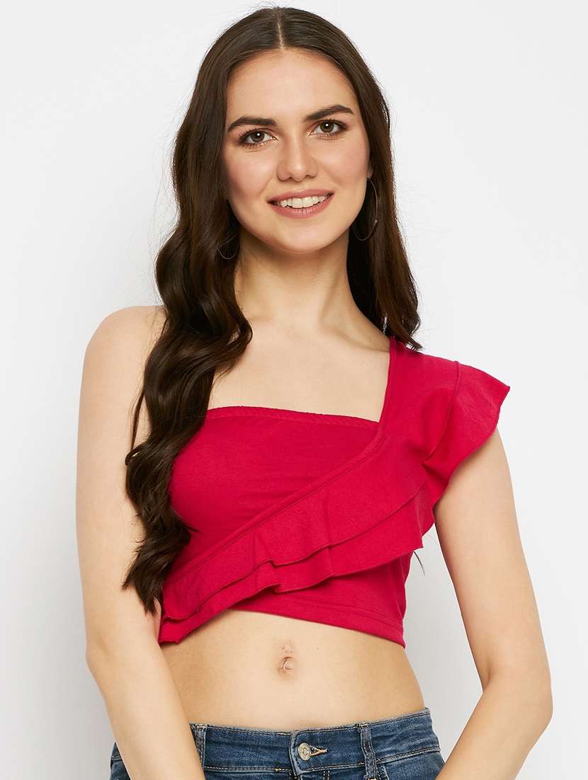women solid single shoulder crop top - 21741099 - Zoom Image - 0