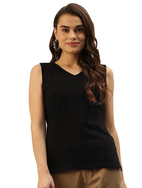 women solid v-neck top