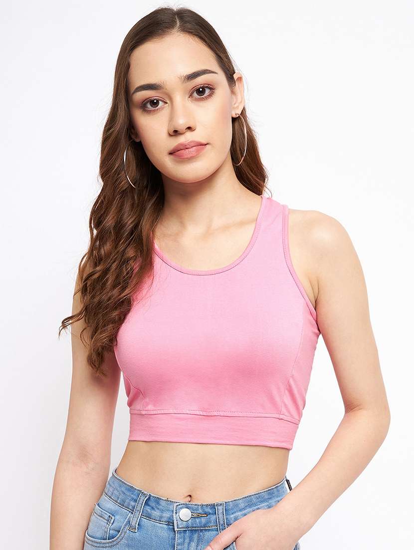 women solid sleeveless crop top