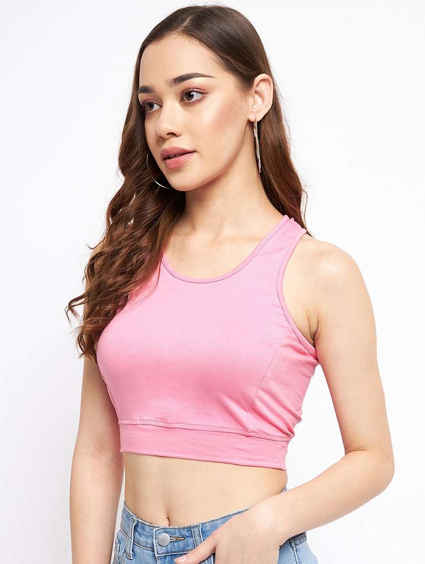 women solid sleeveless crop top - 21741120 -  Standard Image - 1