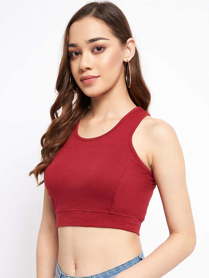 women solid sleeveless crop top