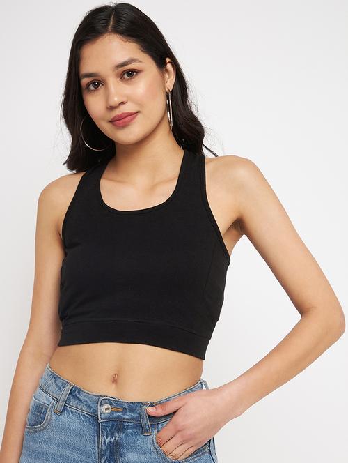 women solid sleeveless crop top - 21741123 - Standard Image - 0
