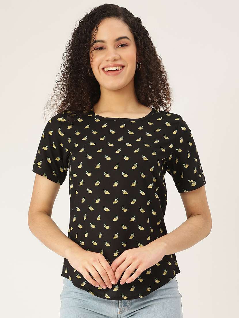 women printed round neck top