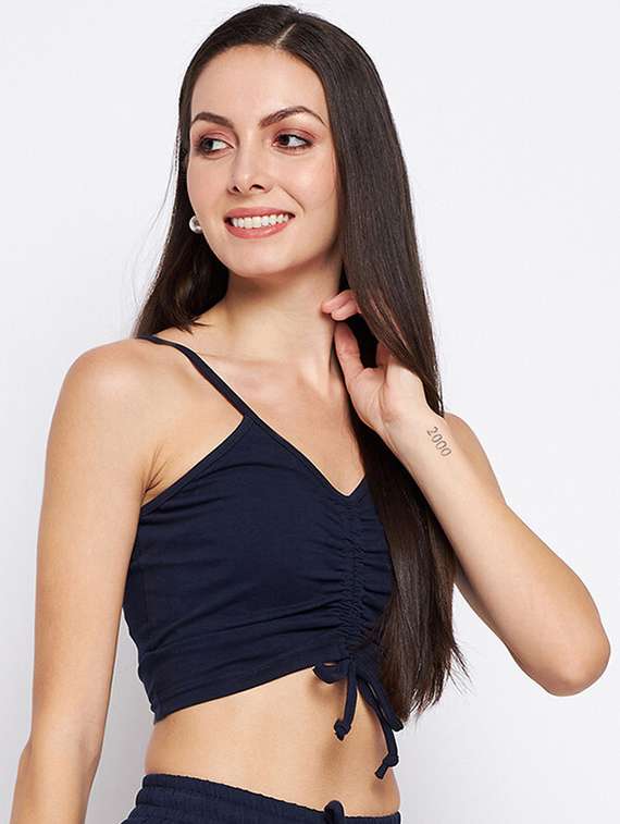 navy blue cotton blend crop top - 21741134 -  Standard Image - 1