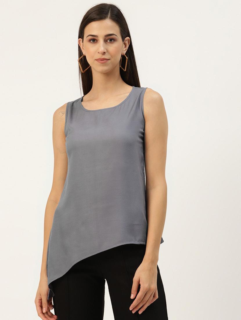 women solid sleeveless asymmetric top - 21741161 -  Zoom Image - 0